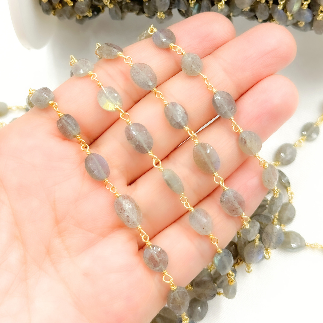 Labradorite Oval Shape Gold Plated Wire Chain.