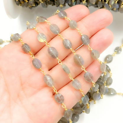 Labradorite Oval Shape Gold Plated Wire Chain.