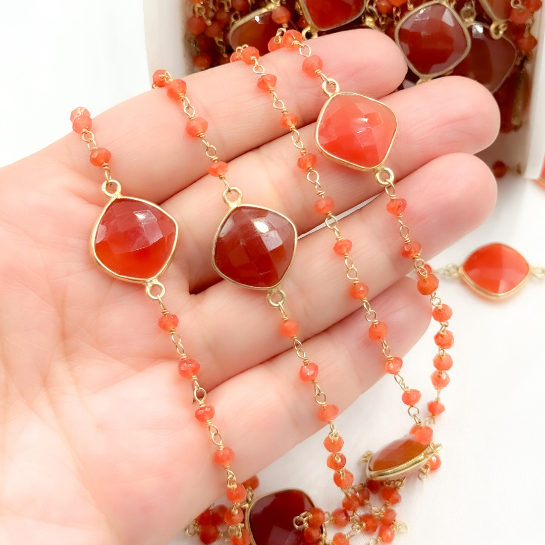 Carnelian Organic Shape Bezel Gold Plated Connected Wire Chain.