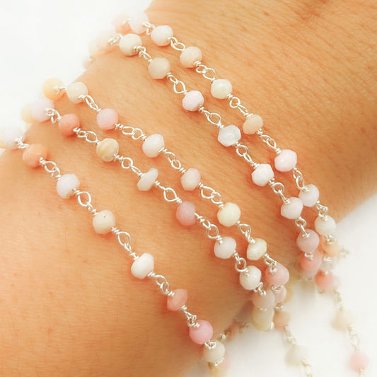 Pink Opal 925 Sterling Silver Wire Chain