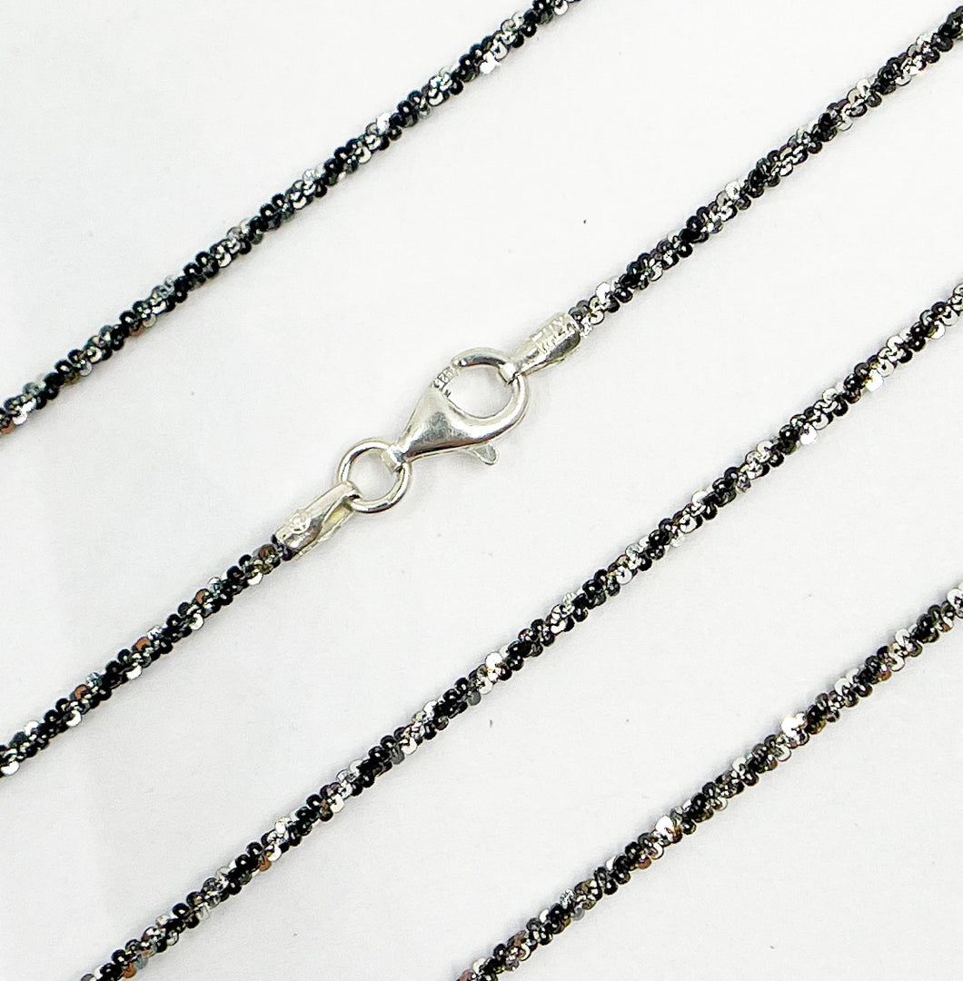 925 Sterling Silver Black Rhodium Sparkle Glitter Margarita Finished Necklace. 1Necklace