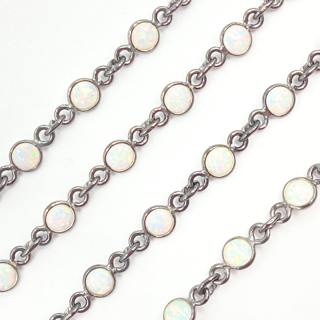 Created White Opal Round Shape Connected Chain