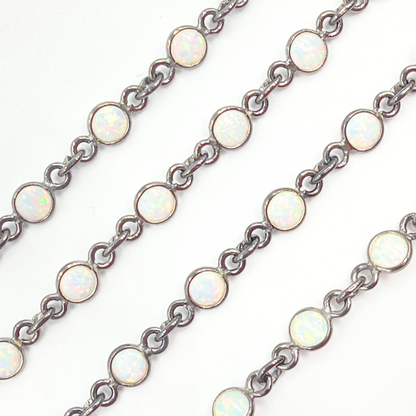 Created White Opal Round Shape Connected Chain