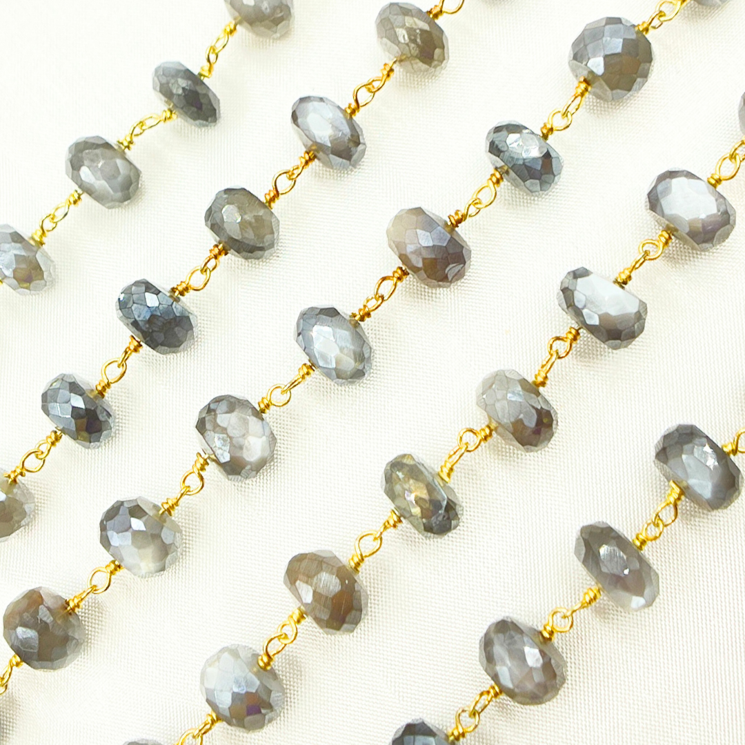 Coated Grey Moonstone Gold Plated Wire Chain