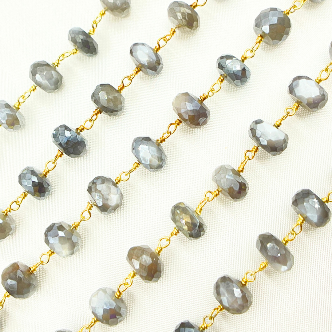 Coated Grey Moonstone Gold Plated Wire Chain. CMS81