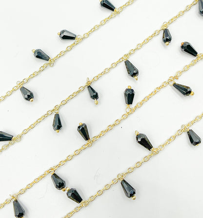 Black Spinel Drop Dangle Gold Plated Wire Chain