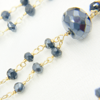 Coated Black Spinel Gold Plated Wire Chain.