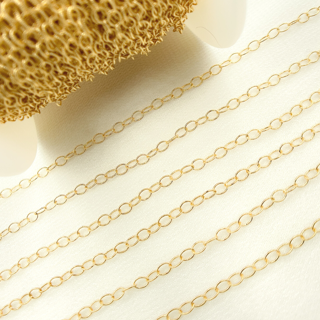 14K Gold Filled Textured Oval Link Chain. 