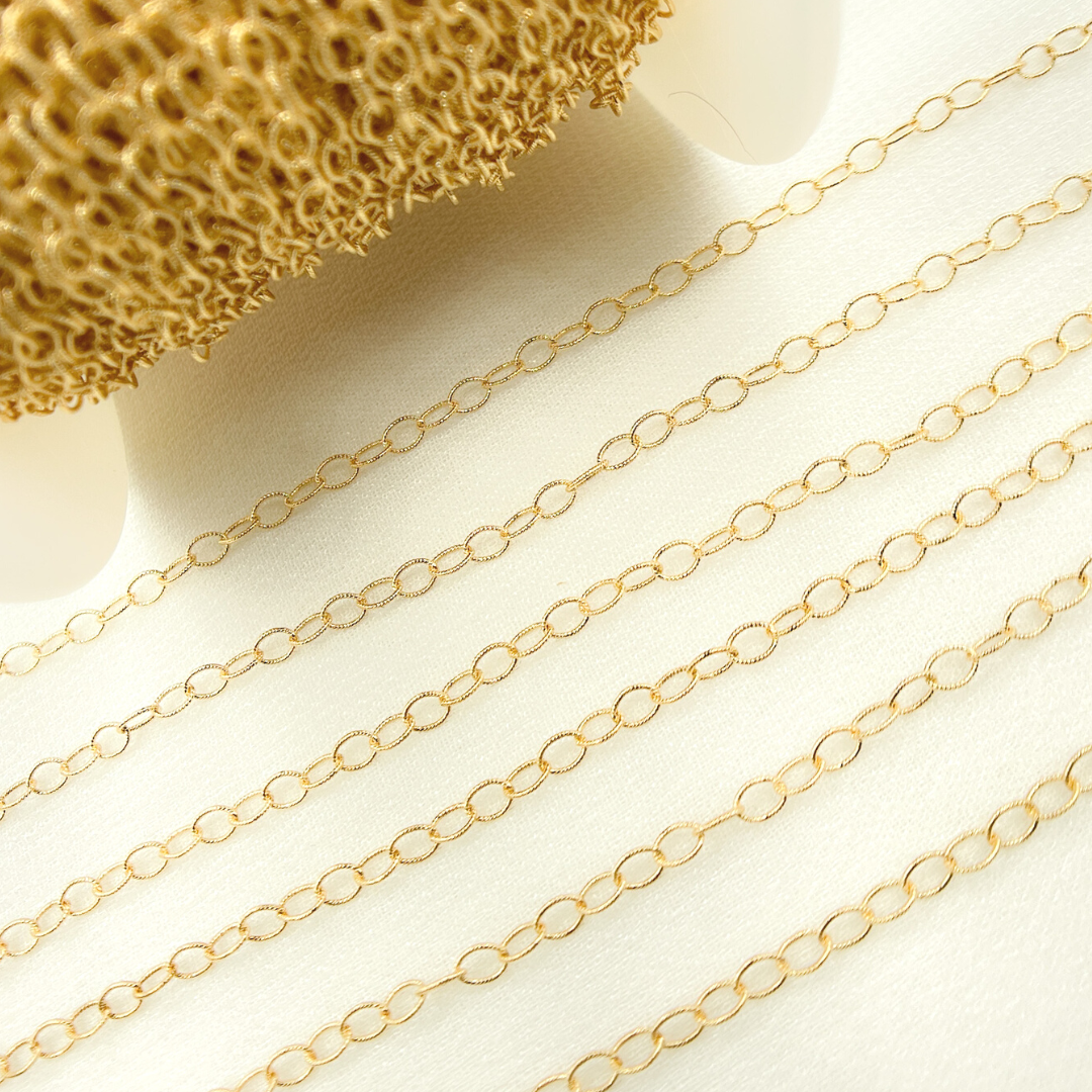 14K Gold Filled Textured Oval Link Chain. 1808MGF