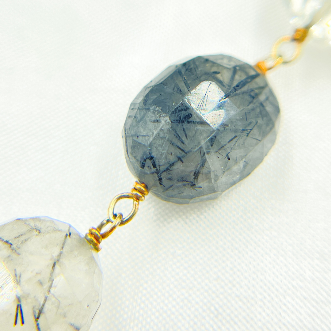 Black Rutile Oval Shape Gold Plated Wire Chain.