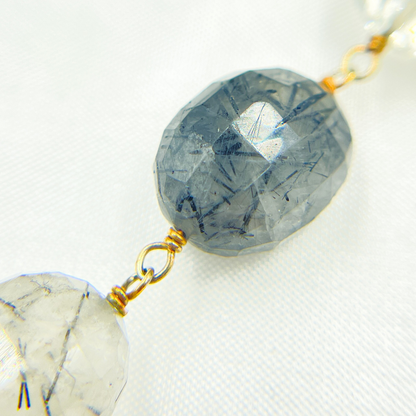 Black Rutile Oval Shape Gold Plated Wire Chain.