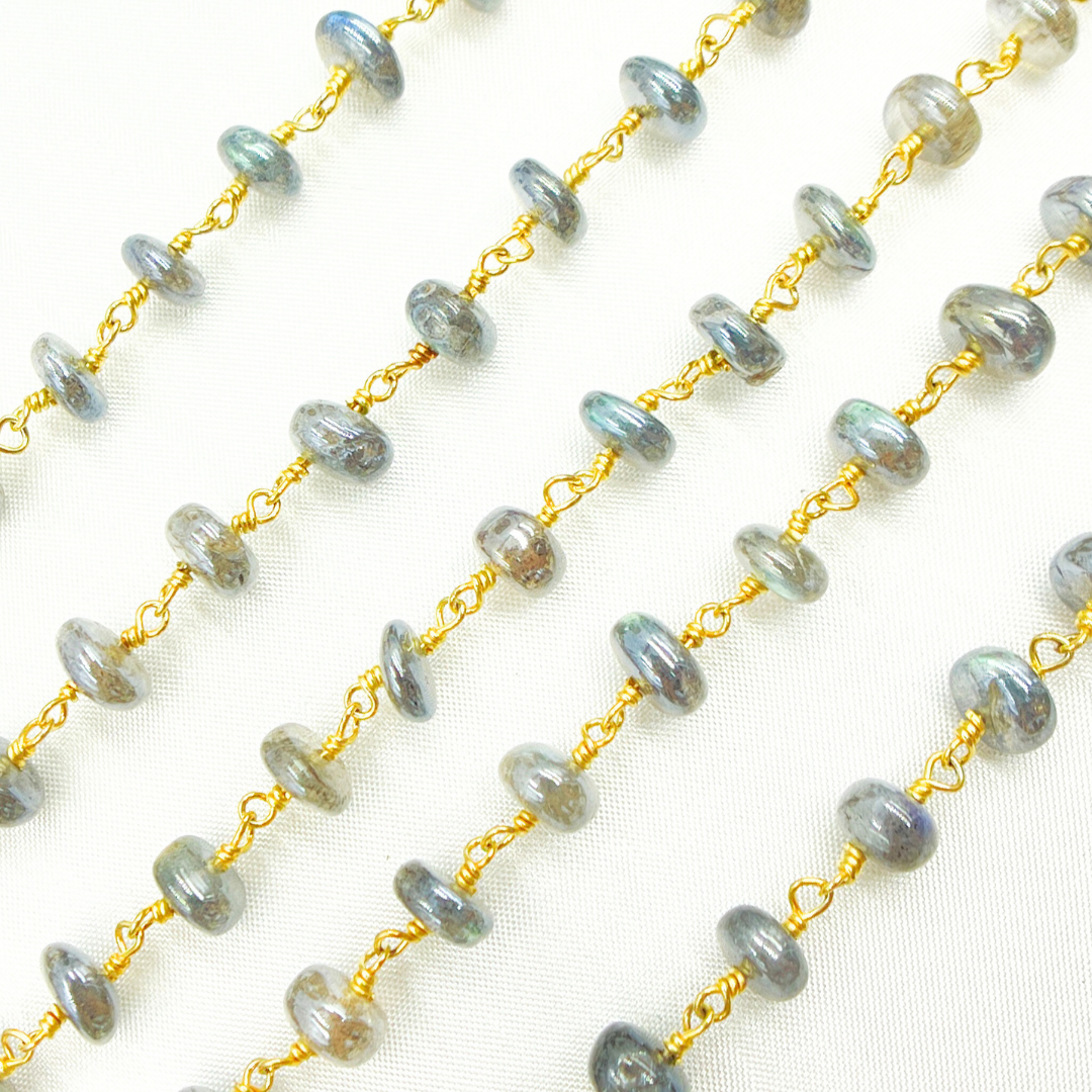 Coated Labradorite Gold Plated Wire Chain. CLB44
