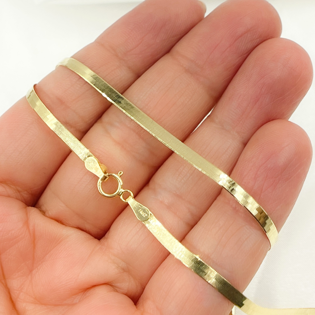 14k Solid Yellow Gold Herringbone Chain