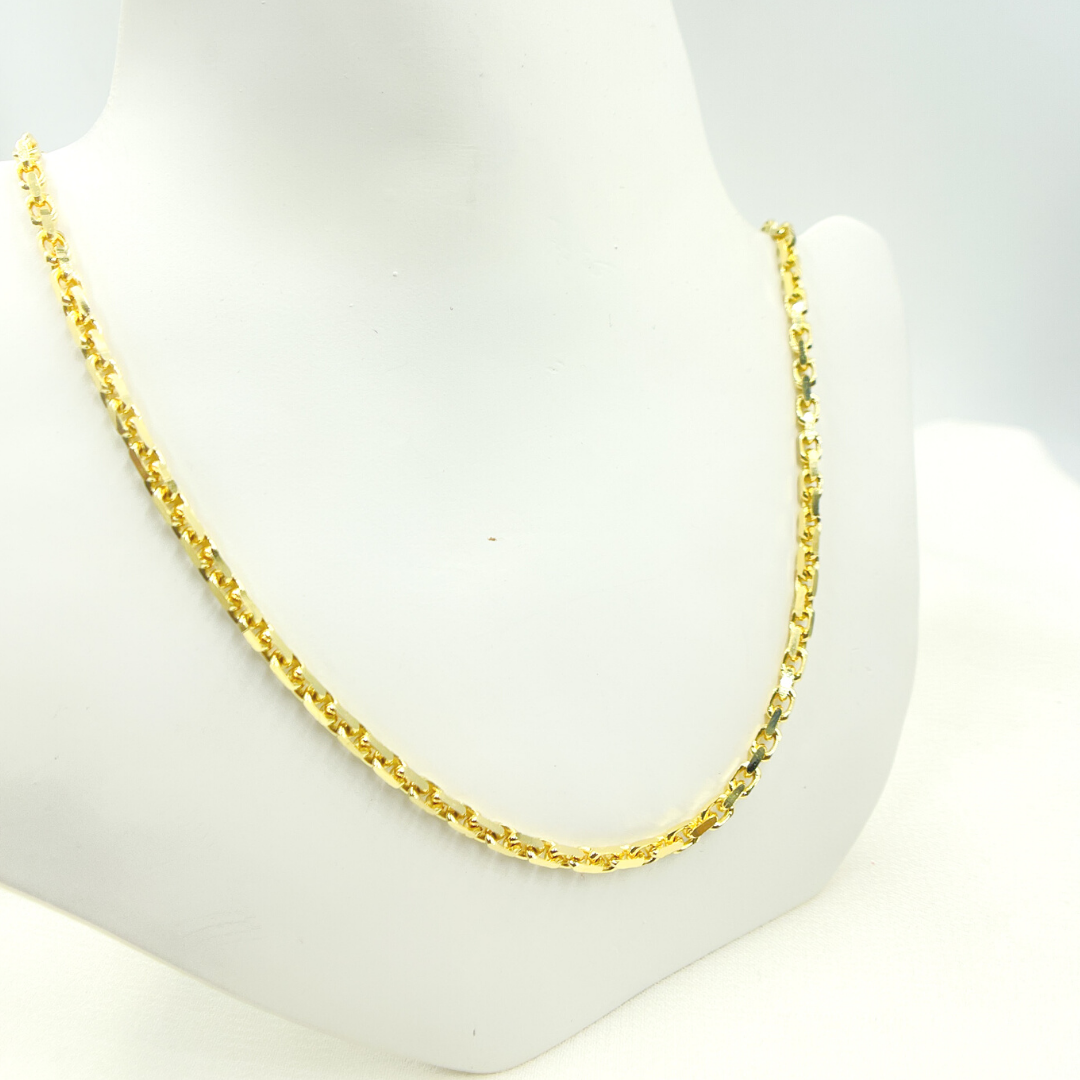 14K Solid Yellow Gold Diamond Cut Box Link Necklace