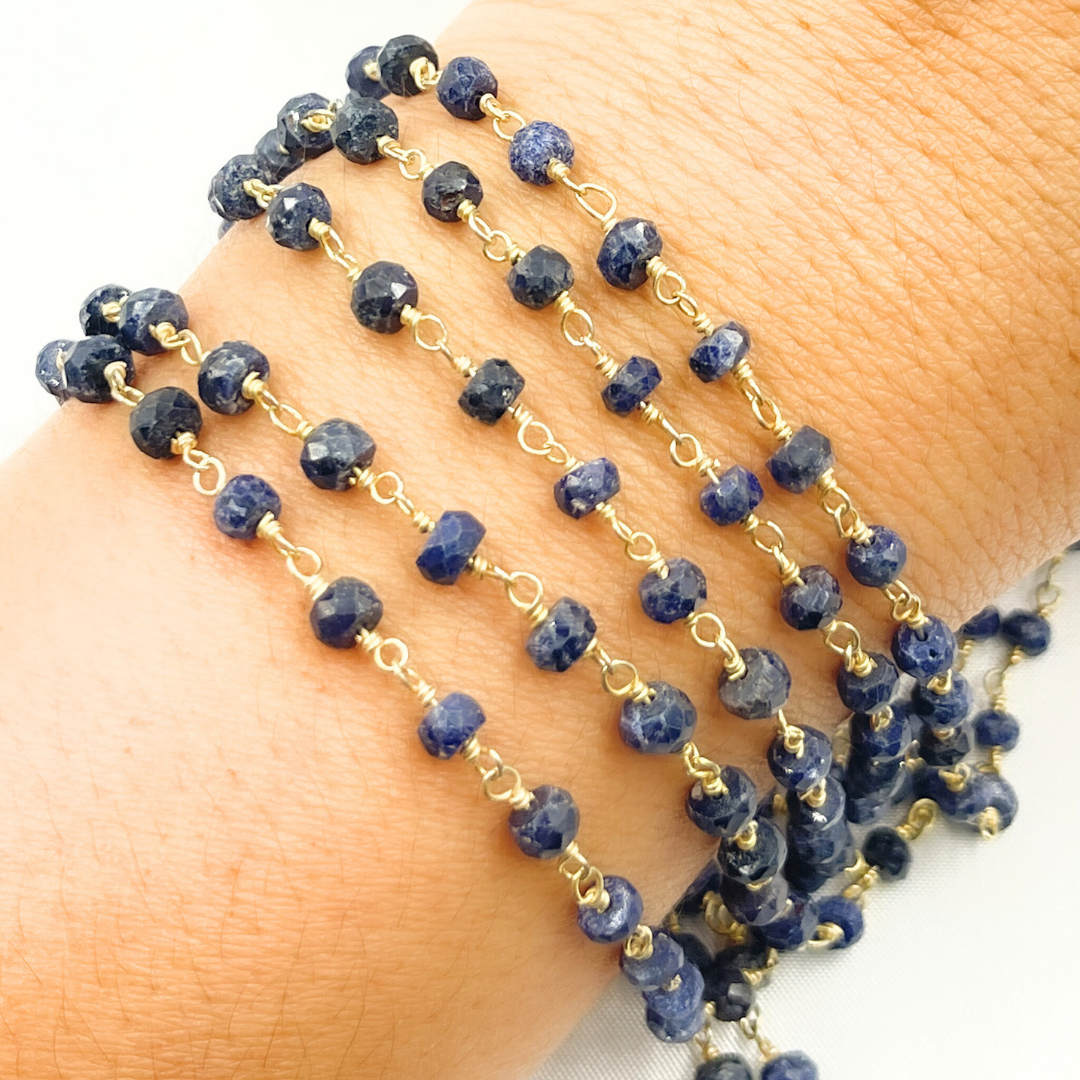 Dyed Blue Sapphire Gold Plated Wire Chain
