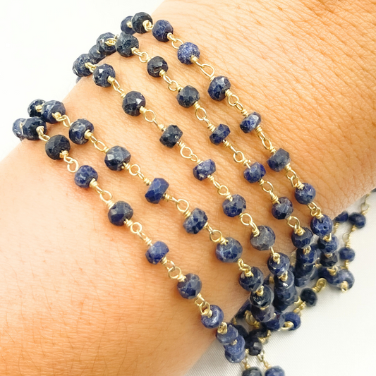 Dyed Blue Sapphire Gold Plated Wire Chain