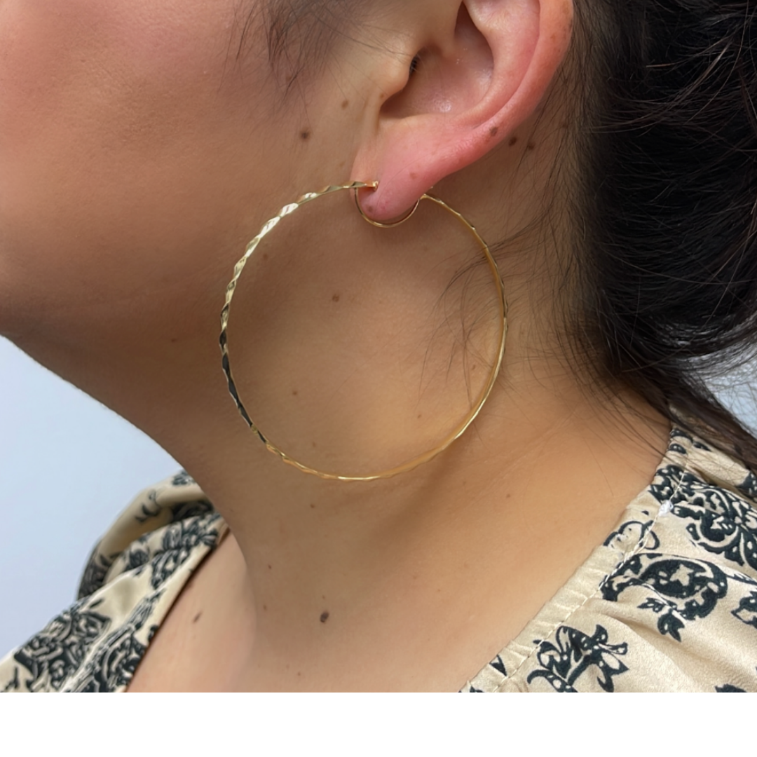 GER106. 14K Solid Gold Twisted Hoop Earrings