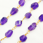 Load image into Gallery viewer, Amethyst Organic Shape Gold Plated Wire Chain.  AME29
