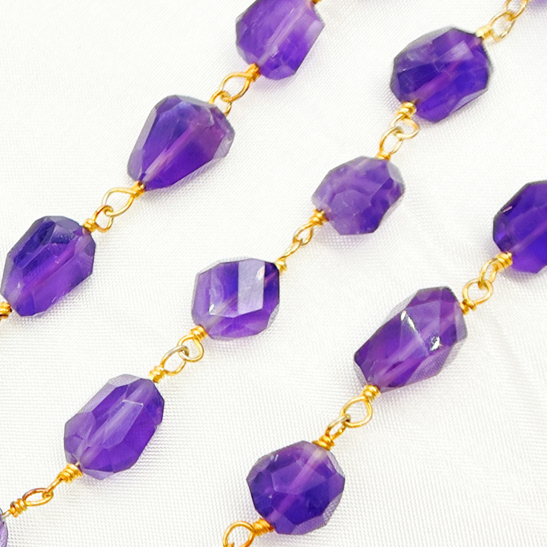 Amethyst Organic Shape Gold Plated Wire Chain