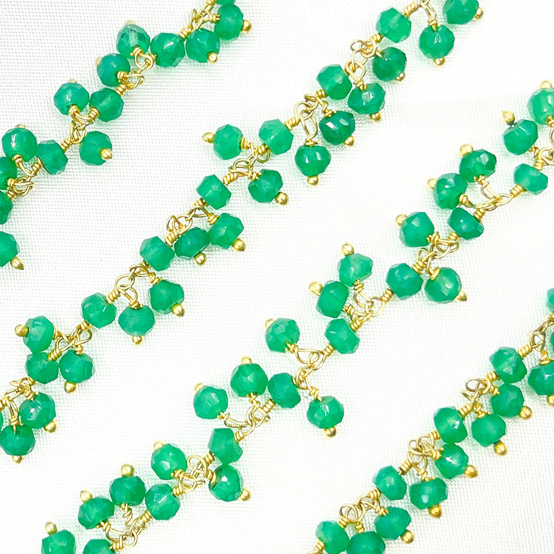 Green Onyx Cluster Dangle Gold Plated Wire Chain.