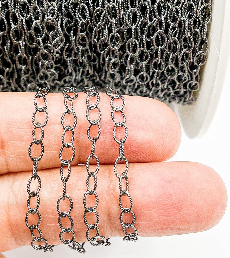 Black Rhodium 925 Sterling Silver Twisted Oval 4x3mm Link Chain. BR18