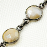 Load image into Gallery viewer, Coated White Moonstone Round Shape Bezel Oxidized Wire Chain. CMS101
