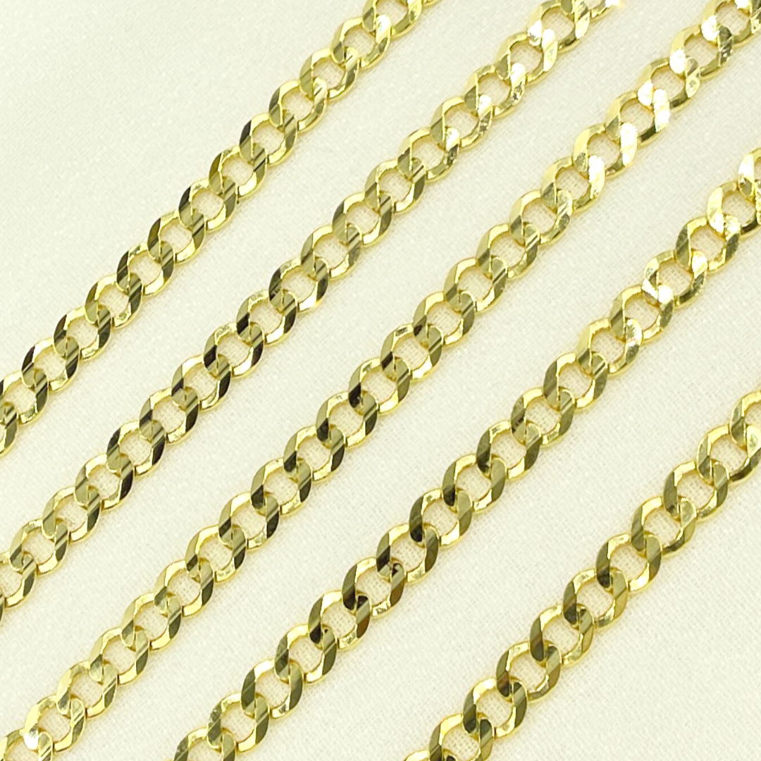 14K Solid Yellow Gold Flat Curb Chain by Foot. 100R13FG1T2A9L001byFt