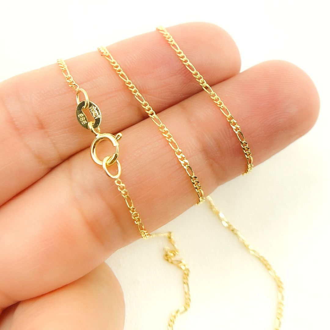 14K Solid Gold Flat Figaro Link Chain