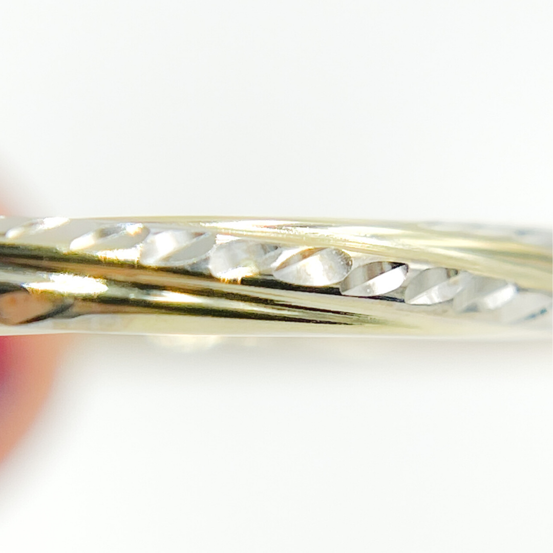 14K Gold Hoop Earrings with Engraved Tornado Design.