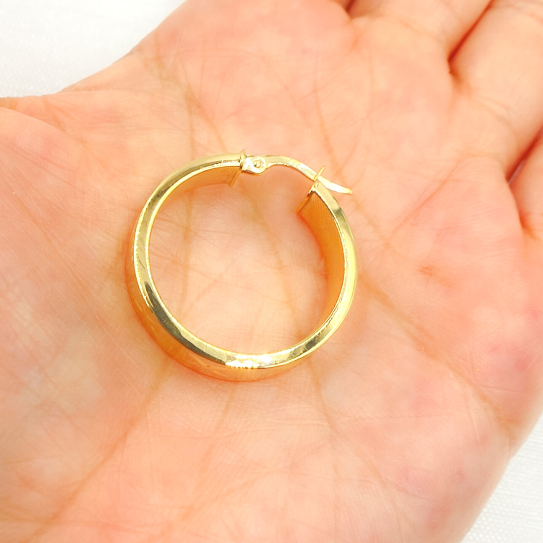 14K Solid Gold Hollow Flat Hoop with Roman Numbers