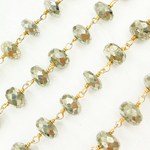 Load image into Gallery viewer, Pyrite Rondel Faceted Gold Plated Wire Chain. PYR54
