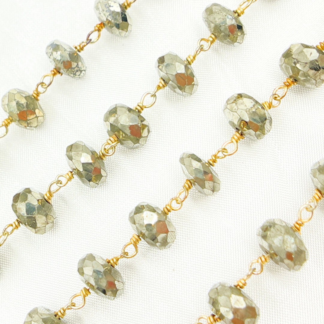 Pyrite Rondel Faceted Gold Plated Wire Chain