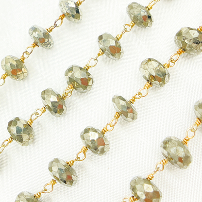 Pyrite Rondel Faceted Gold Plated Wire Chain