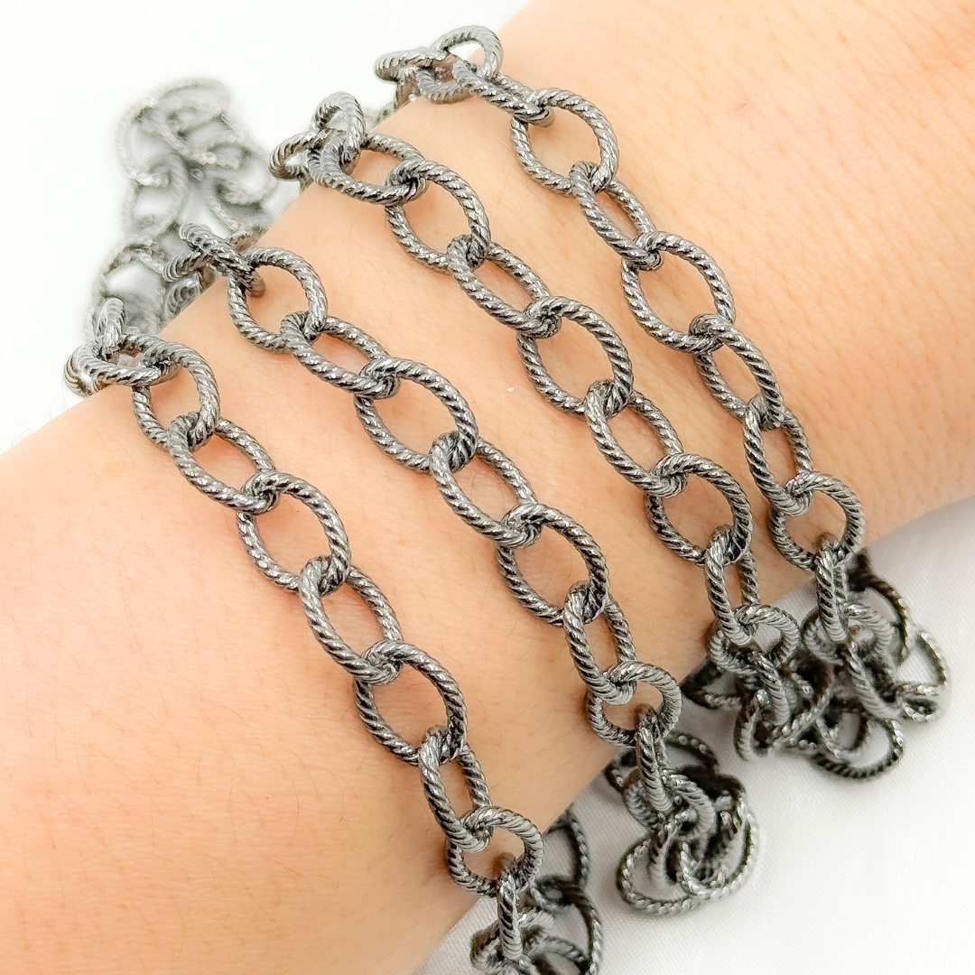 Black Rhodium 925 Sterling Silver Textured Cable Chain. V229BR