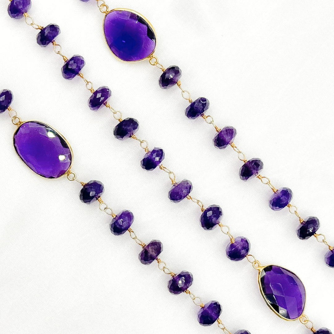 Amethyst Gold Plated 925 Sterling Silver Bezel Wire Chain.