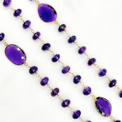 Amethyst Gold Plated 925 Sterling Silver Bezel Wire Chain.