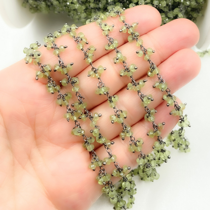 Peridot Cluster Dangle 3.5mm Oxidized Wire Chain.