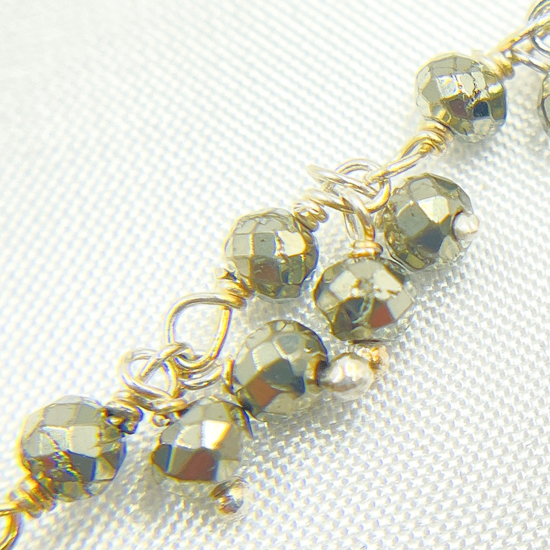 Steel Pyrite Cluster Dangle 925 Sterling Silver Wire Chain. PYR61