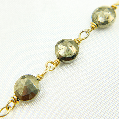 Pyrite Small Coin Shape Gold Plated Wire Chain