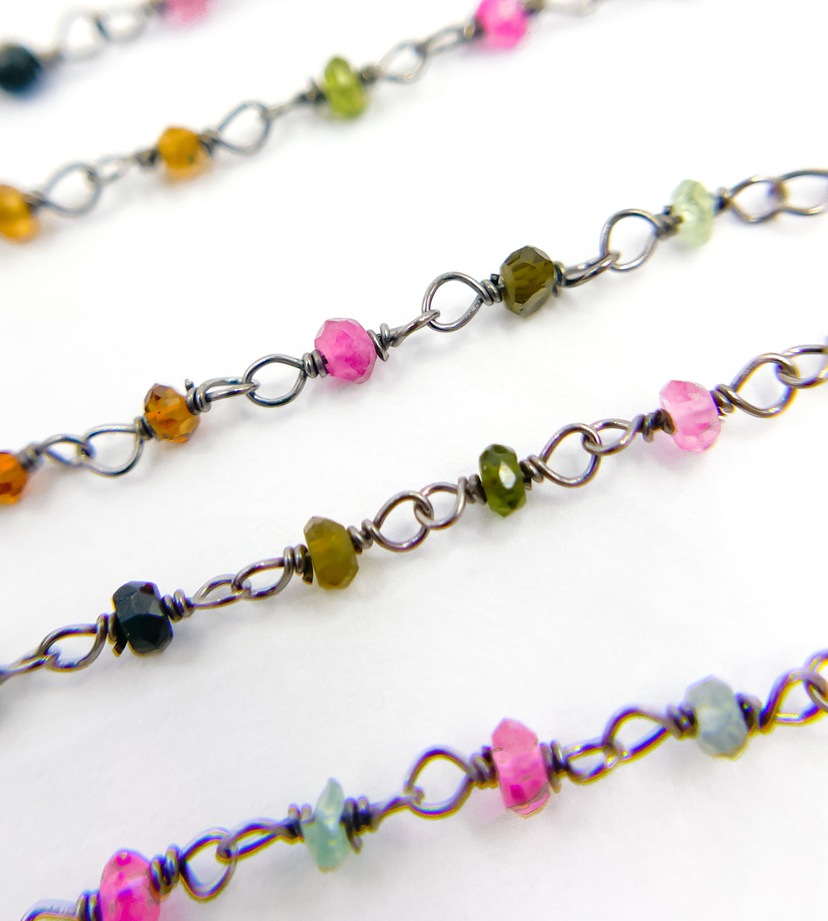 Multi Tourmaline Wire Wrap Chain