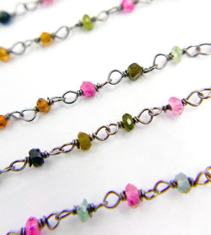 Multi Tourmaline Wire Wrap Chain