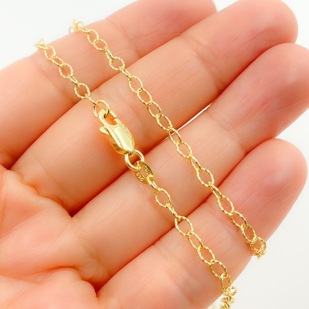 14K Solid Gold Hammered Cable Necklace. 045O03