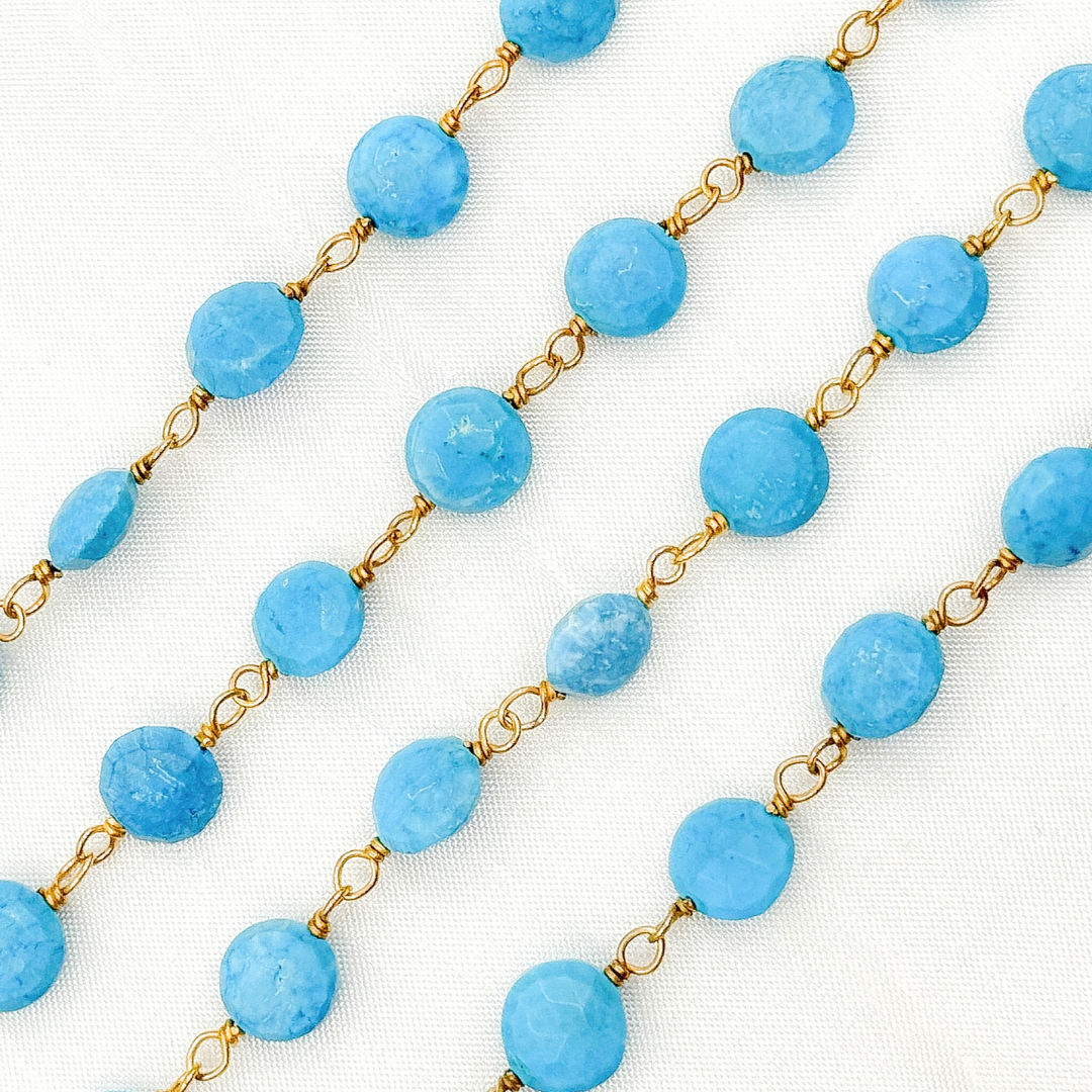 Turquoise Coin Shape Gold Plated Wire Chain.