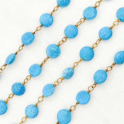 Turquoise Coin Shape Gold Plated Wire Chain.