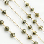 Load image into Gallery viewer, Pyrite Rondel Shape Gold Plated Wire Chain. PYR16
