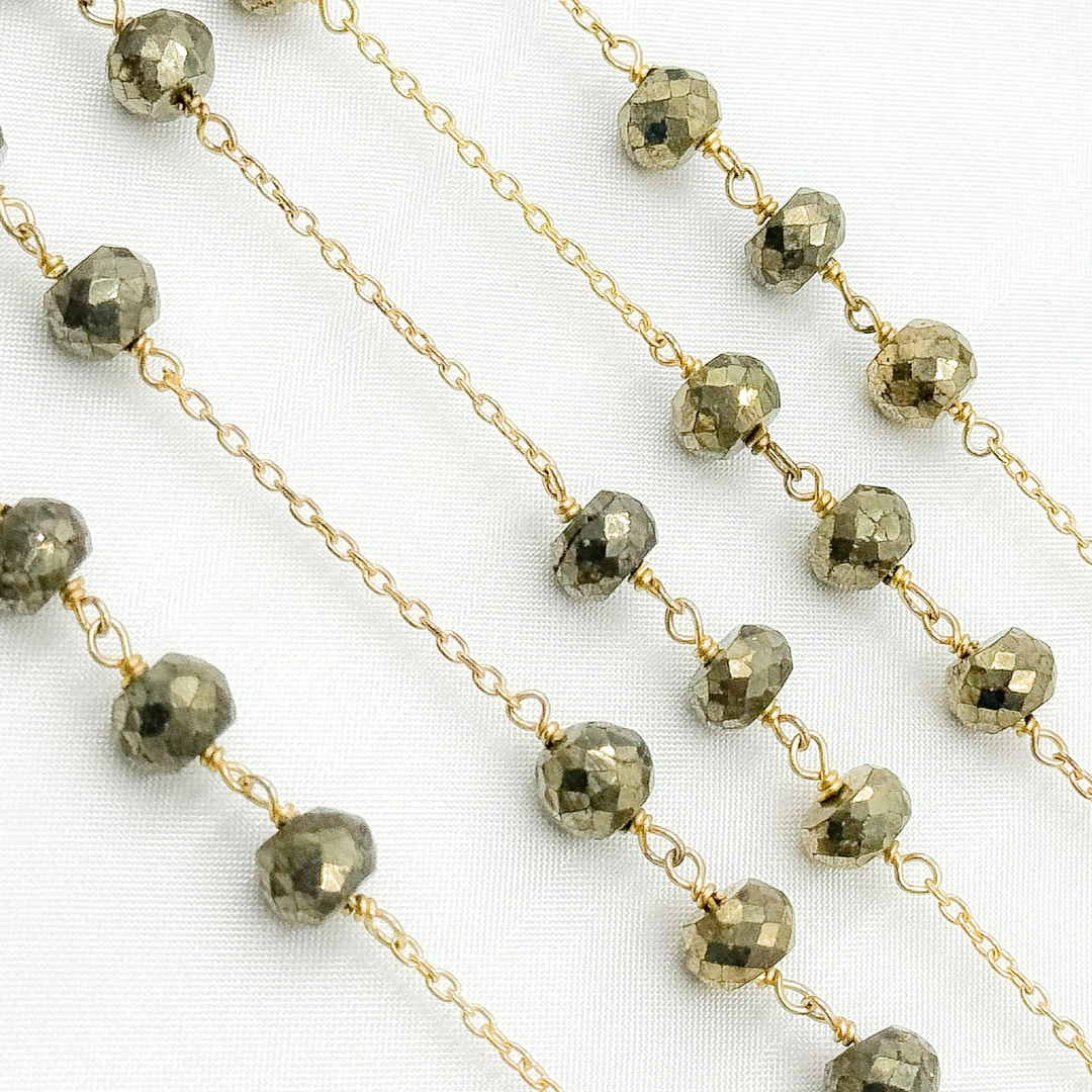 Pyrite Rondel Shape Gold Plated Wire Chain.