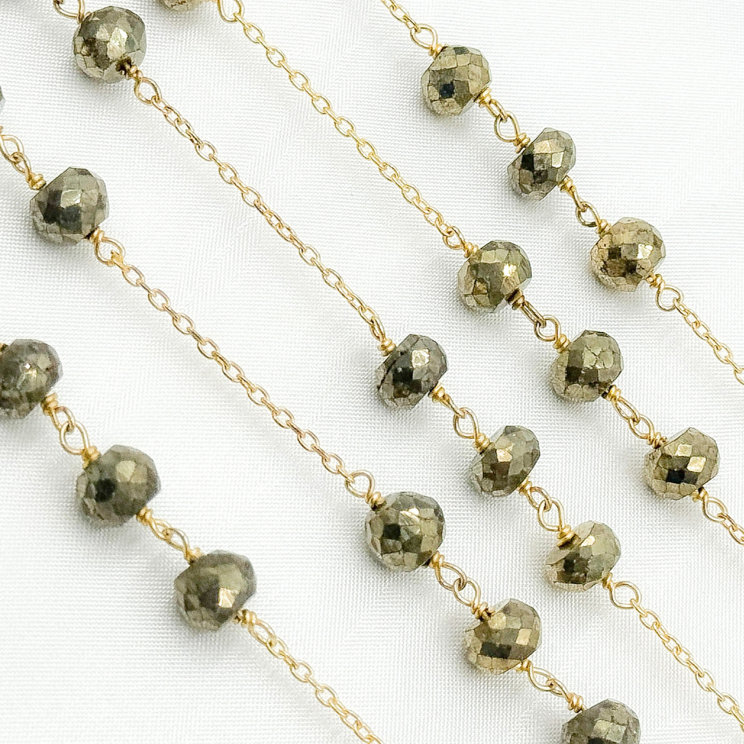 Pyrite Rondel Shape Gold Plated Wire Chain. PYR16