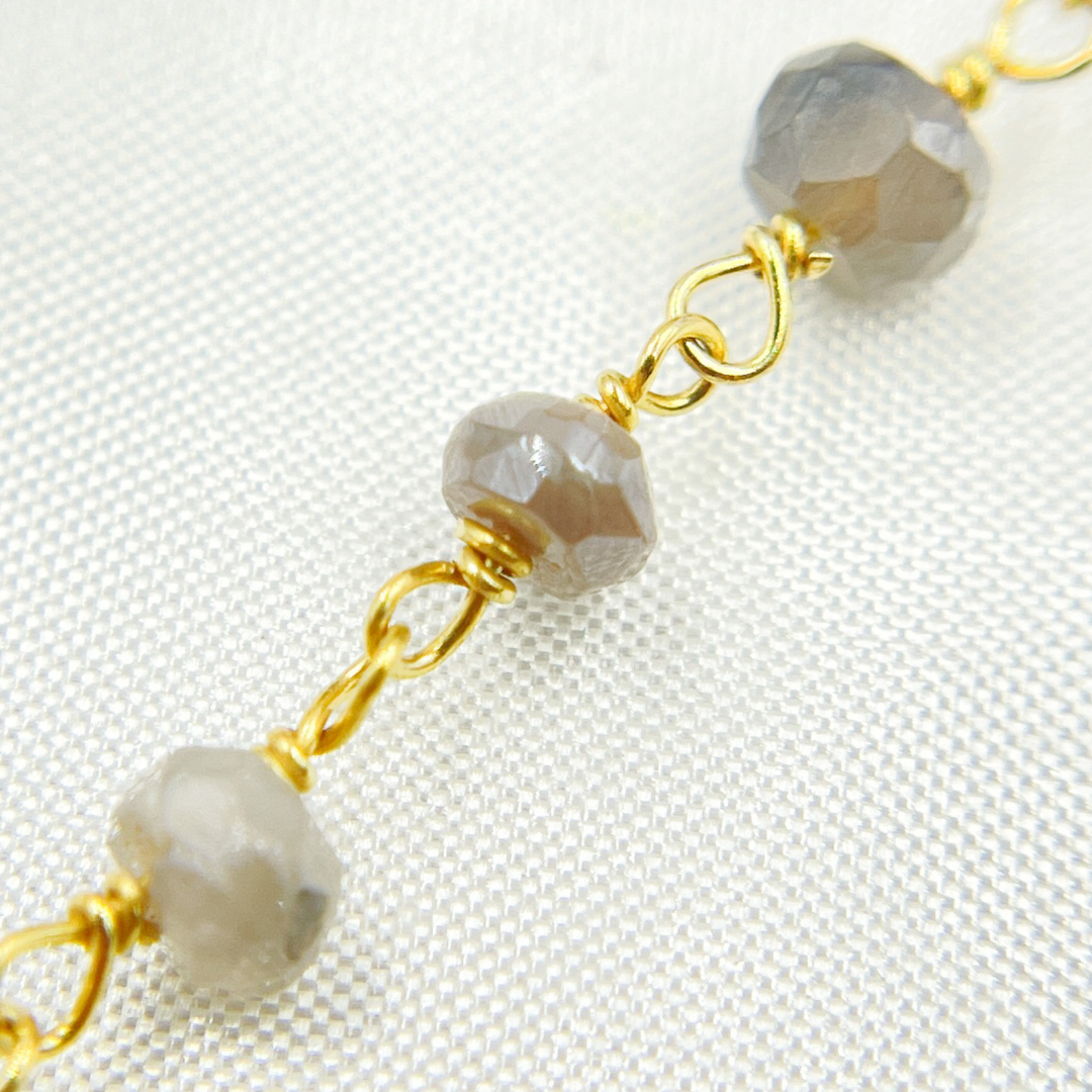 Coated Peach Moonstone Gold Plated Wire Chain.