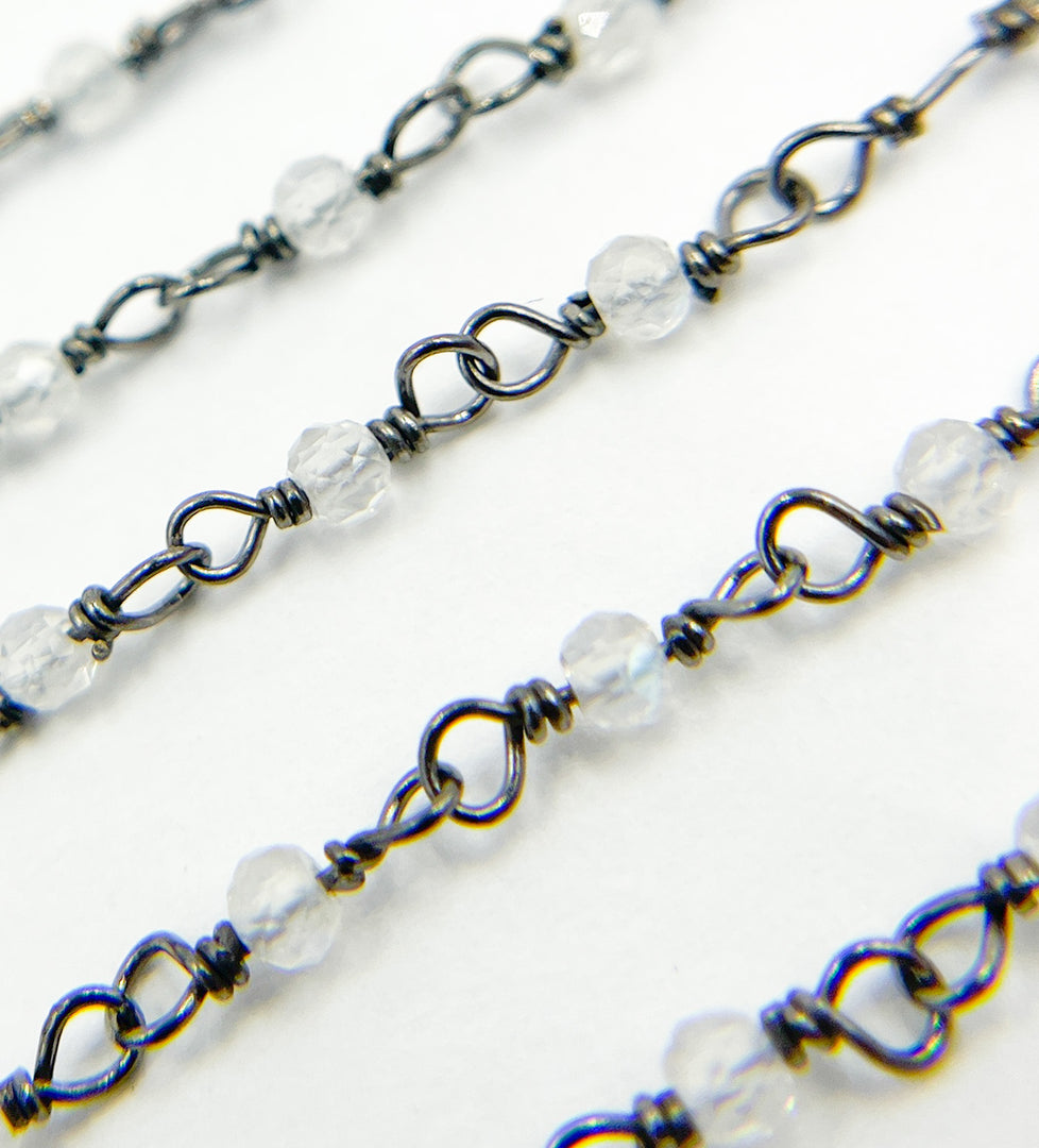 Rainbow Moonstone Wire Wrap Chain made with Black Rhodium 925 Sterling Silver. MS31