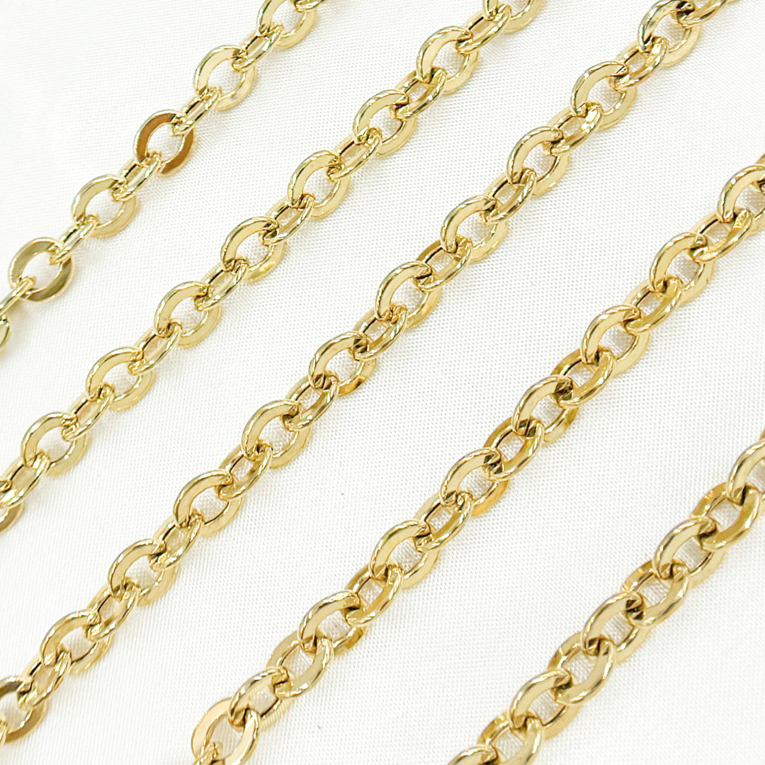 Gold Plated 925 Sterling Silver Hollow Oval Link Chain. V66GP